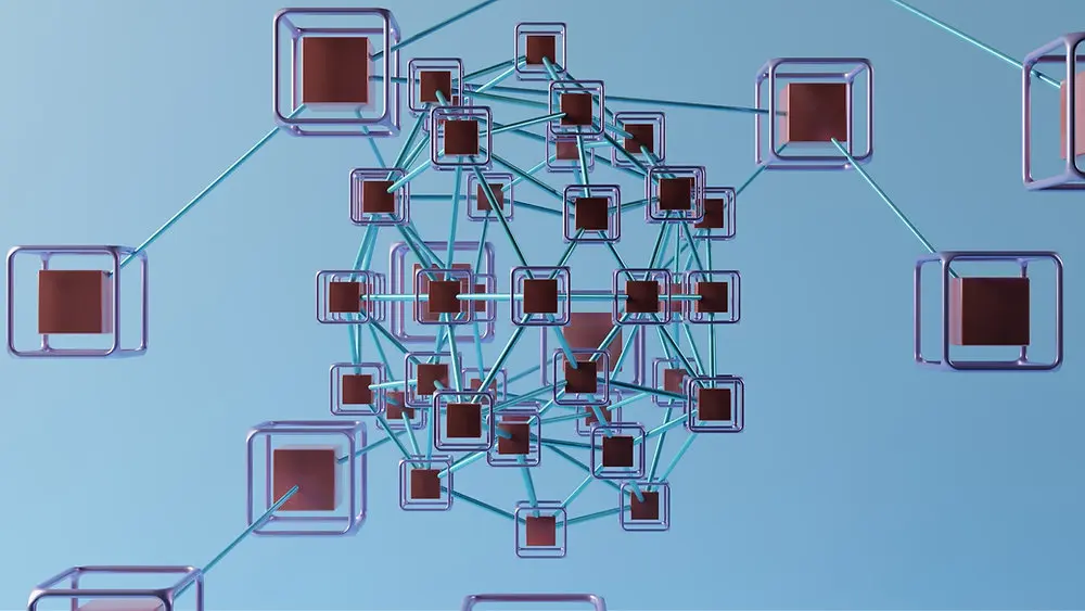 Red de nodos y cubos desconectados entre sí, representando la fragmentación digital de herramientas SaaS no integradas