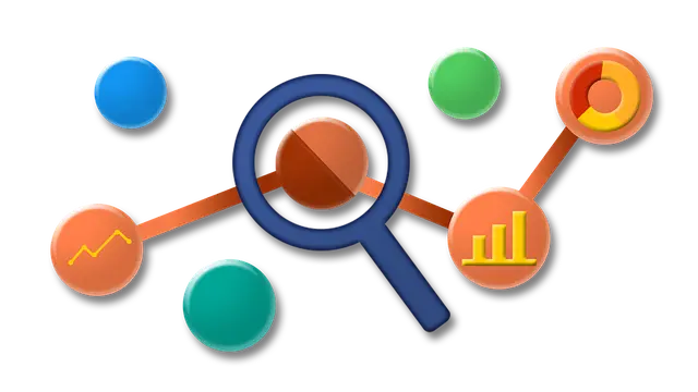 Icono de lupa conectado a gráficos de tendencia y barras, representando las métricas financieras relevantes en un SaaS