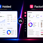 Comparativa visual entre los dashboards de Holded y Factorial mostrando ingresos, facturas y gestión de RRHH