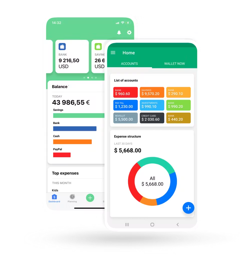 Aplicación móvil moderna mostrando gráficos y estadísticas de automatización financiera.