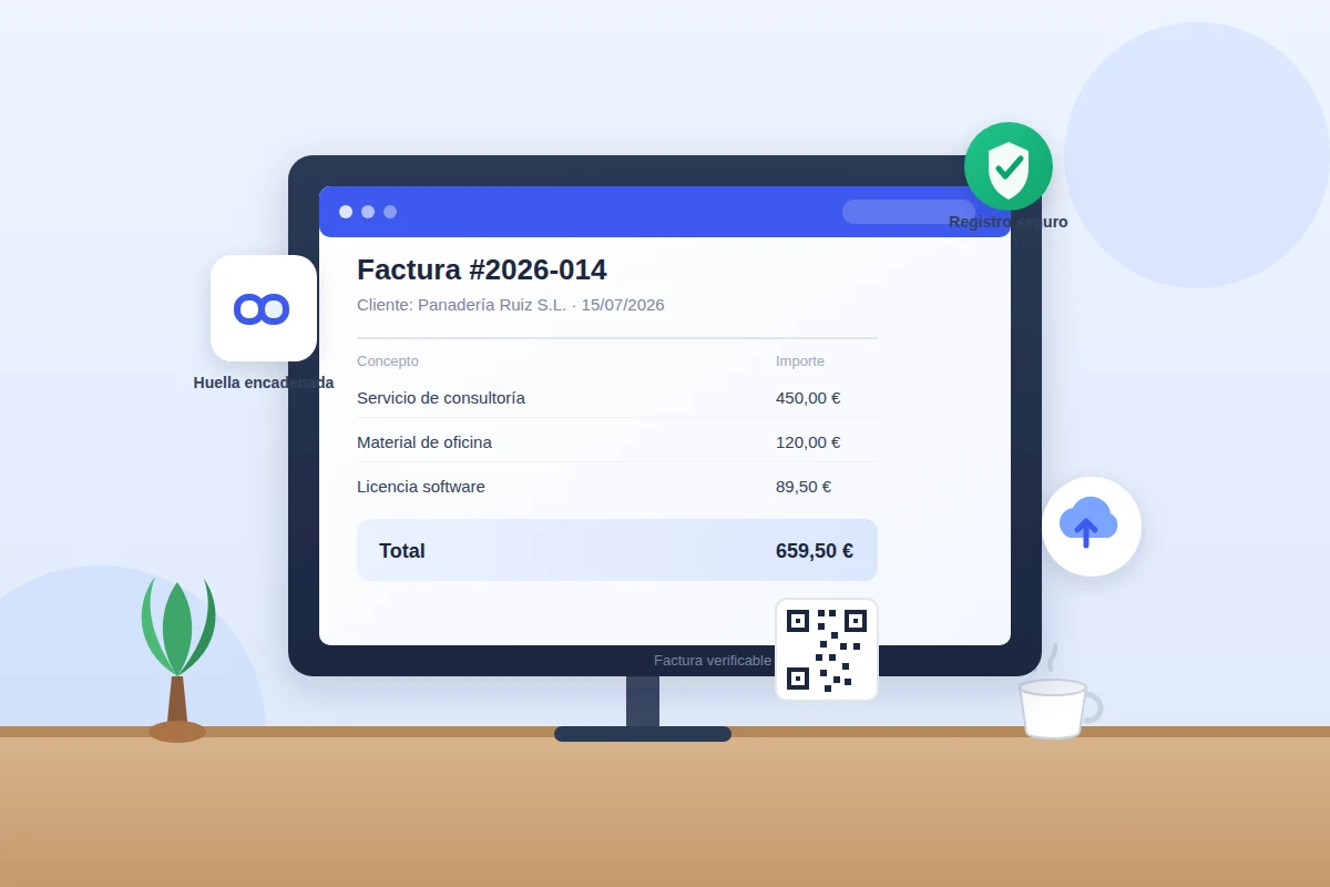 Software de facturación compatible con Verifactu generando una factura con código QR.